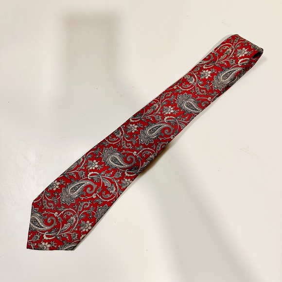 Oscar Dela Renta Couture Vintage Red Paisley Print Men's Neck Tie - Picture 1 of 3